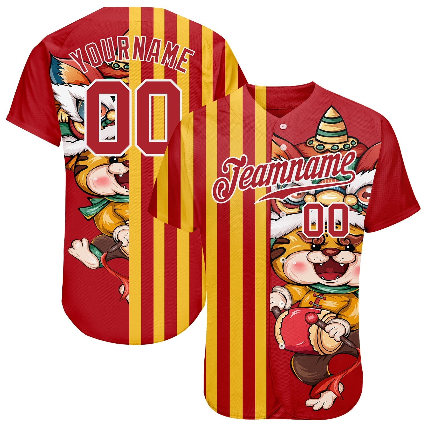 Custom Red Red-White 3D Pattern Design Cute Tiger Authentic Baseball Jersey baseball jersey product view 1