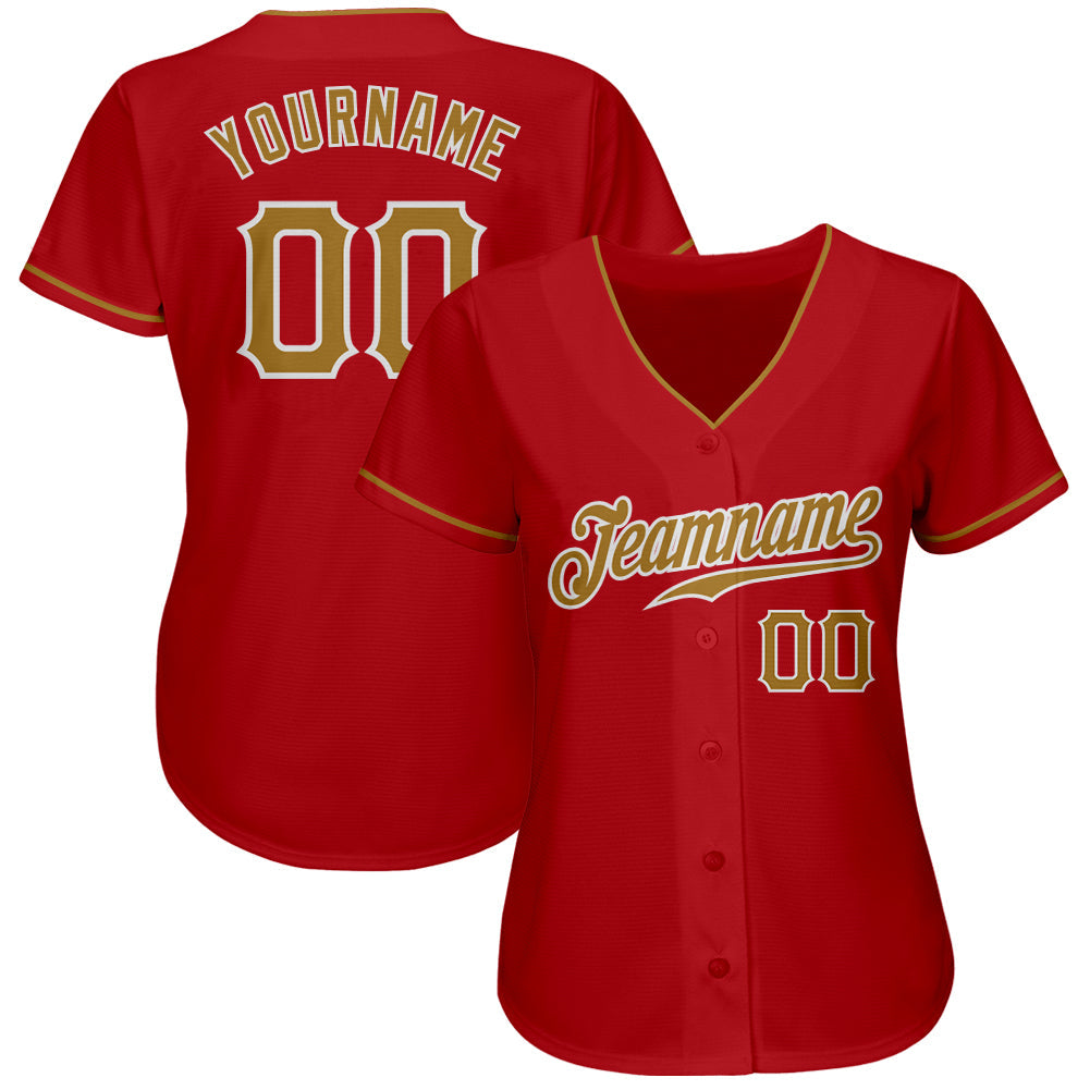 Custom Red Old Gold-White Authentic Baseball Jersey baseball jersey product view 2