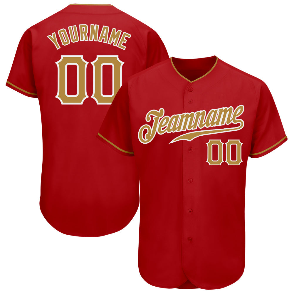 Custom Red Old Gold-White Authentic Baseball Jersey baseball jersey product view 1