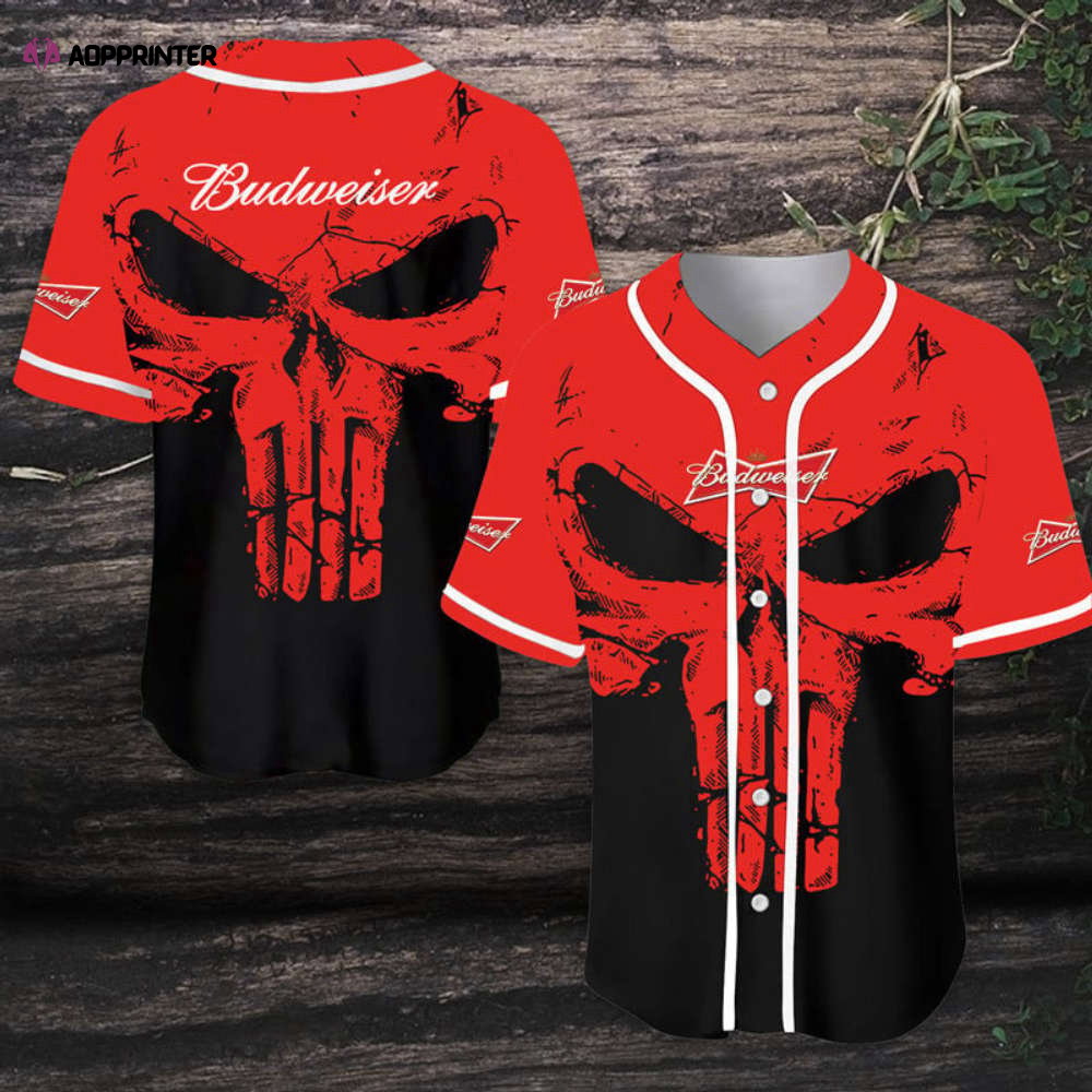 Retro Skull Budweiser Beer Baseball Jersey - Aopprinter baseball jersey product view 1