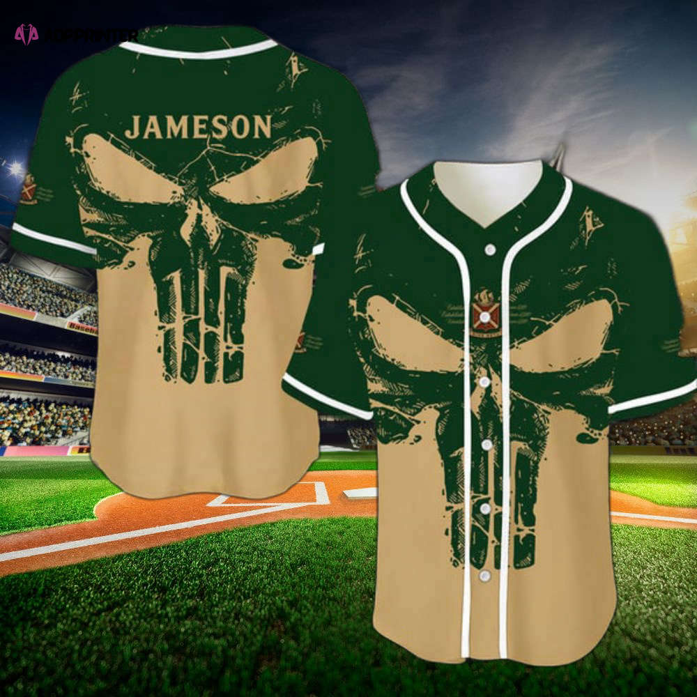Retro Skull Jameson Whiskey Baseball Jersey - Aopprinter baseball jersey product view 1