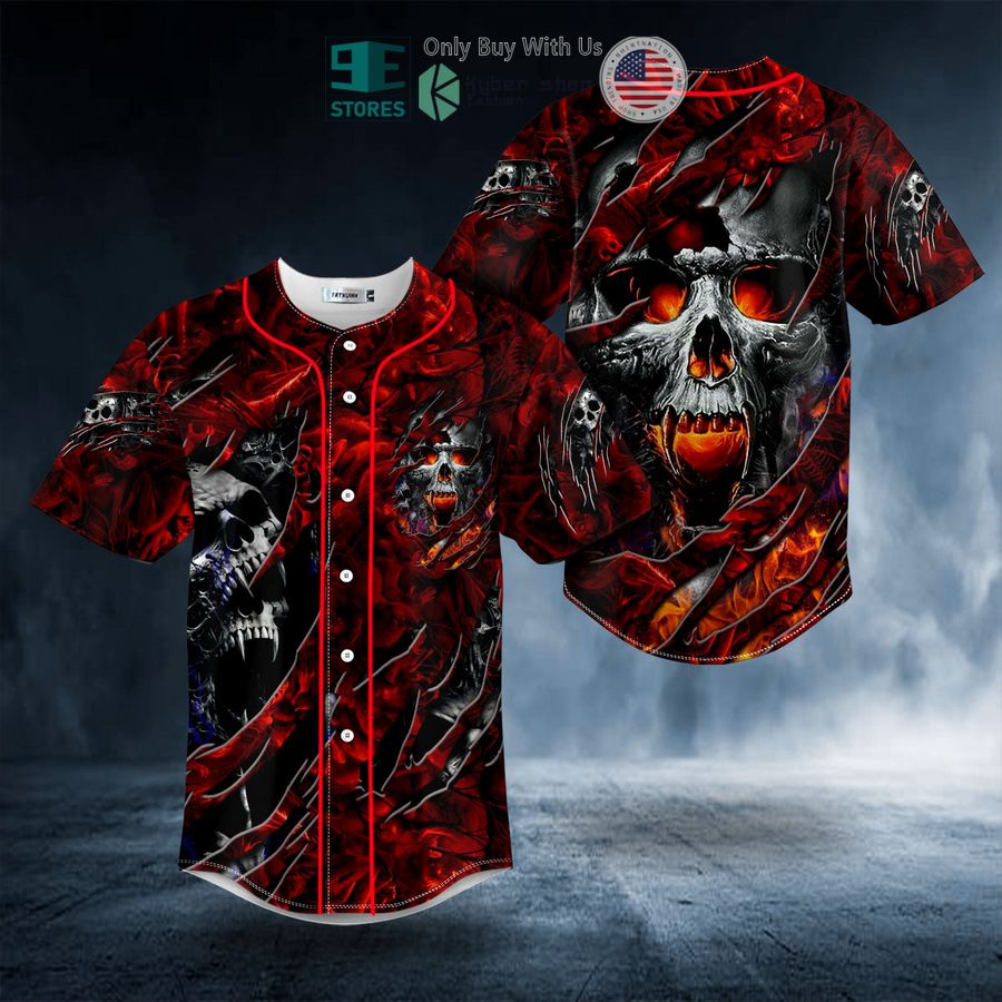 BEST Ripped Fire Eyes Vampire Skull Baseball Shirt baseball jersey product view 1