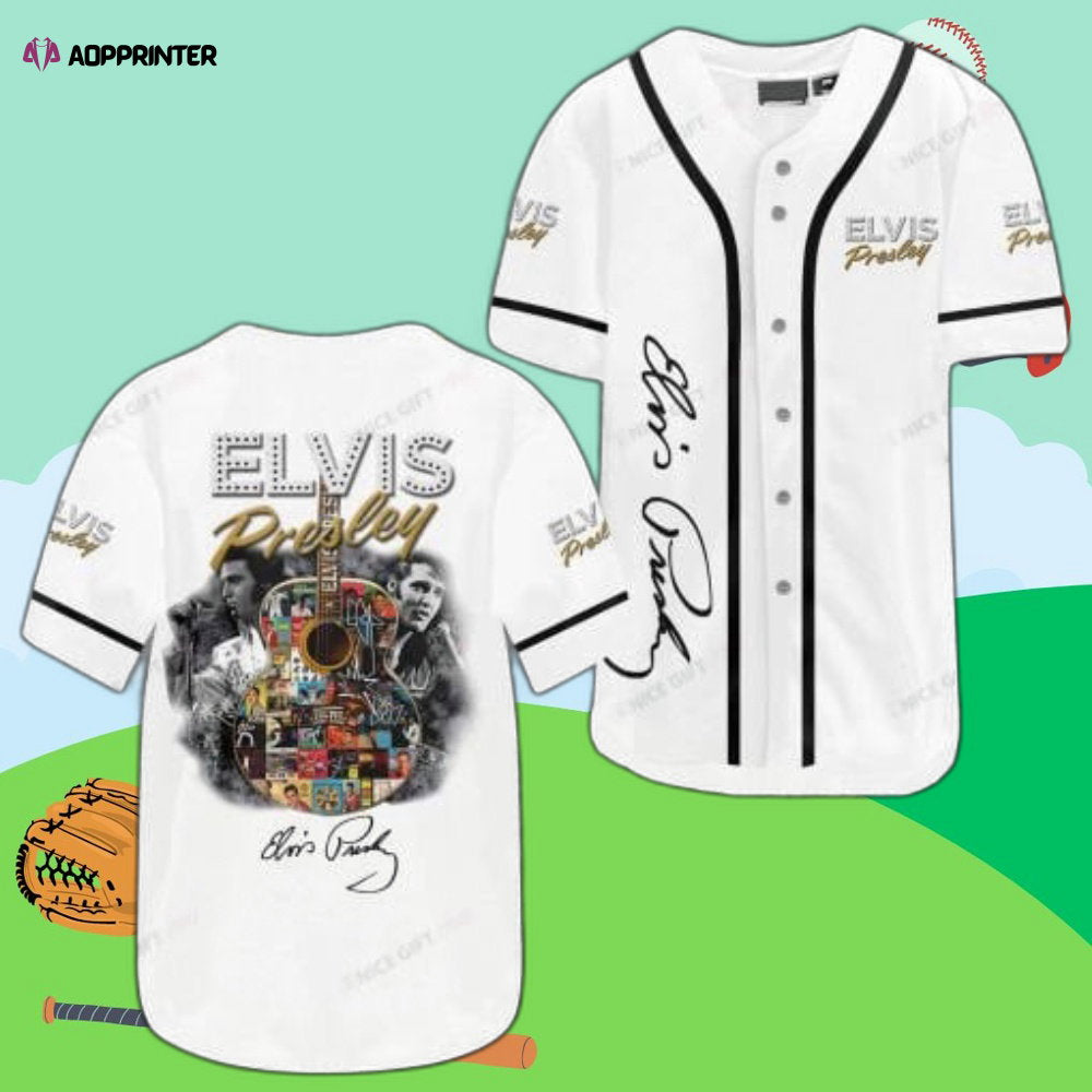 Rock n Roll Icon: Elvis Presley White Printed Black Baseball Jersey baseball jersey product view 1