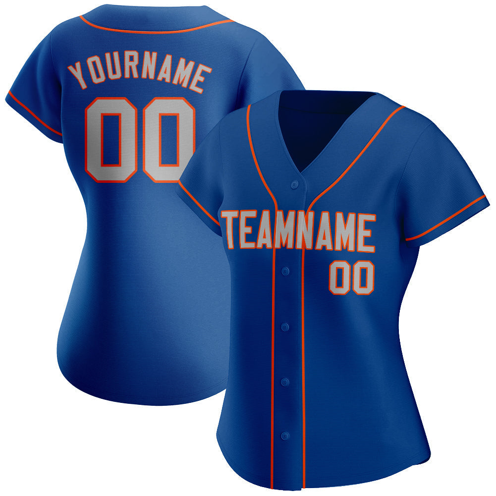 Custom Royal Gray-Orange Authentic Baseball Jersey baseball jersey product view 2