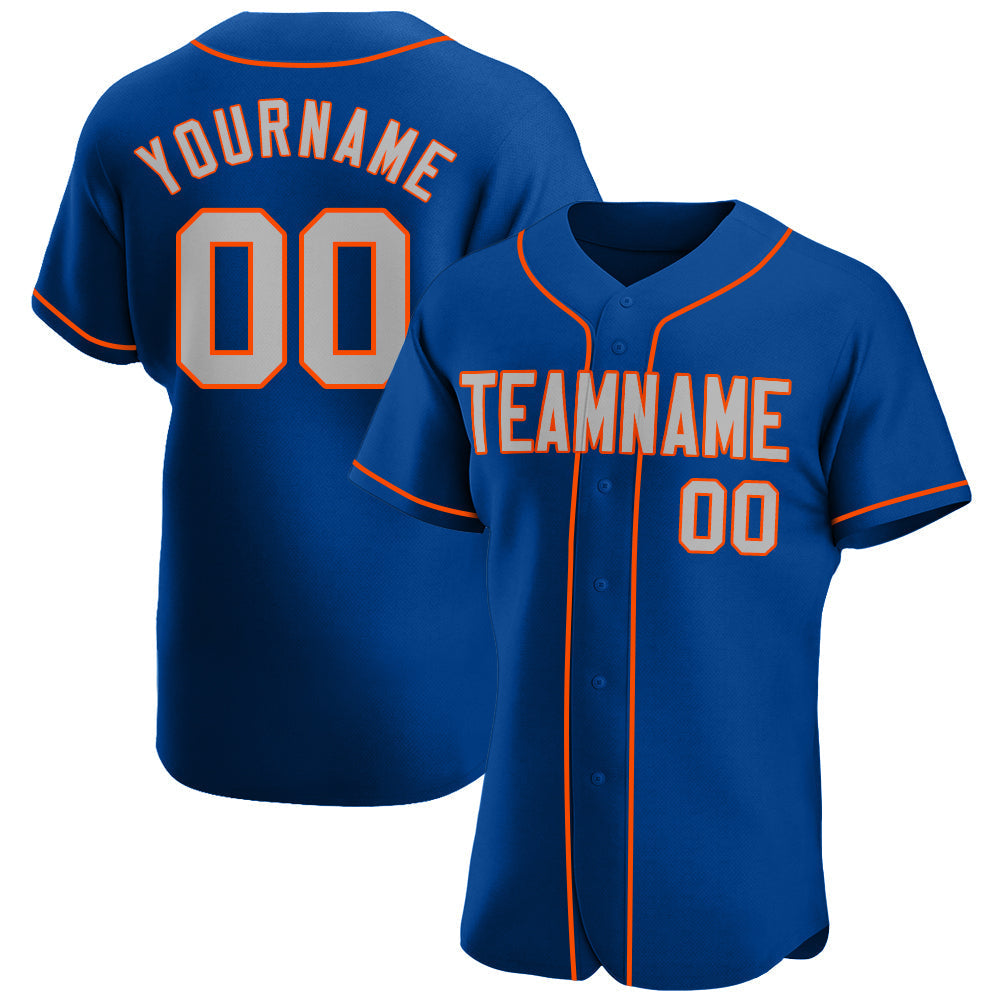 Custom Royal Gray-Orange Authentic Baseball Jersey baseball jersey product view 1