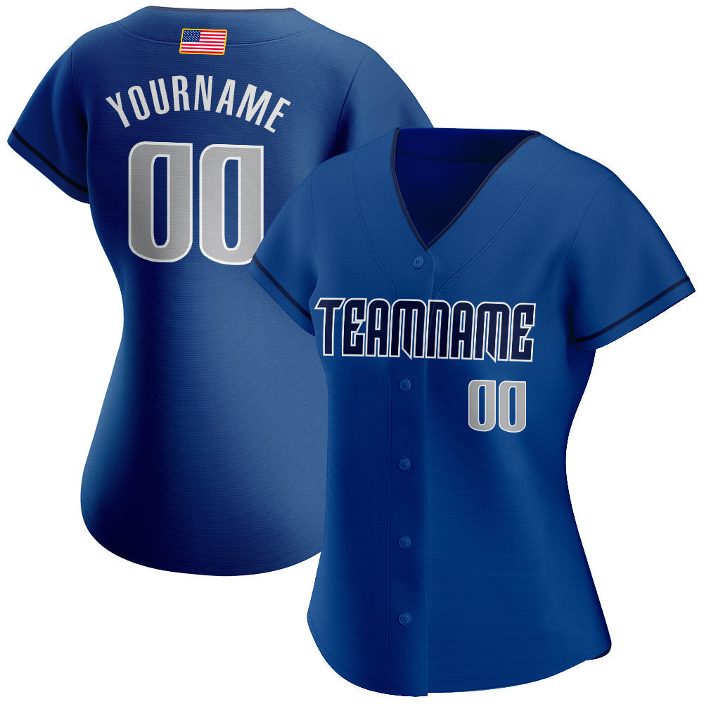 Custom Royal Gray-Navy Authentic American Flag Fashion Baseball Jersey baseball jersey product view 2
