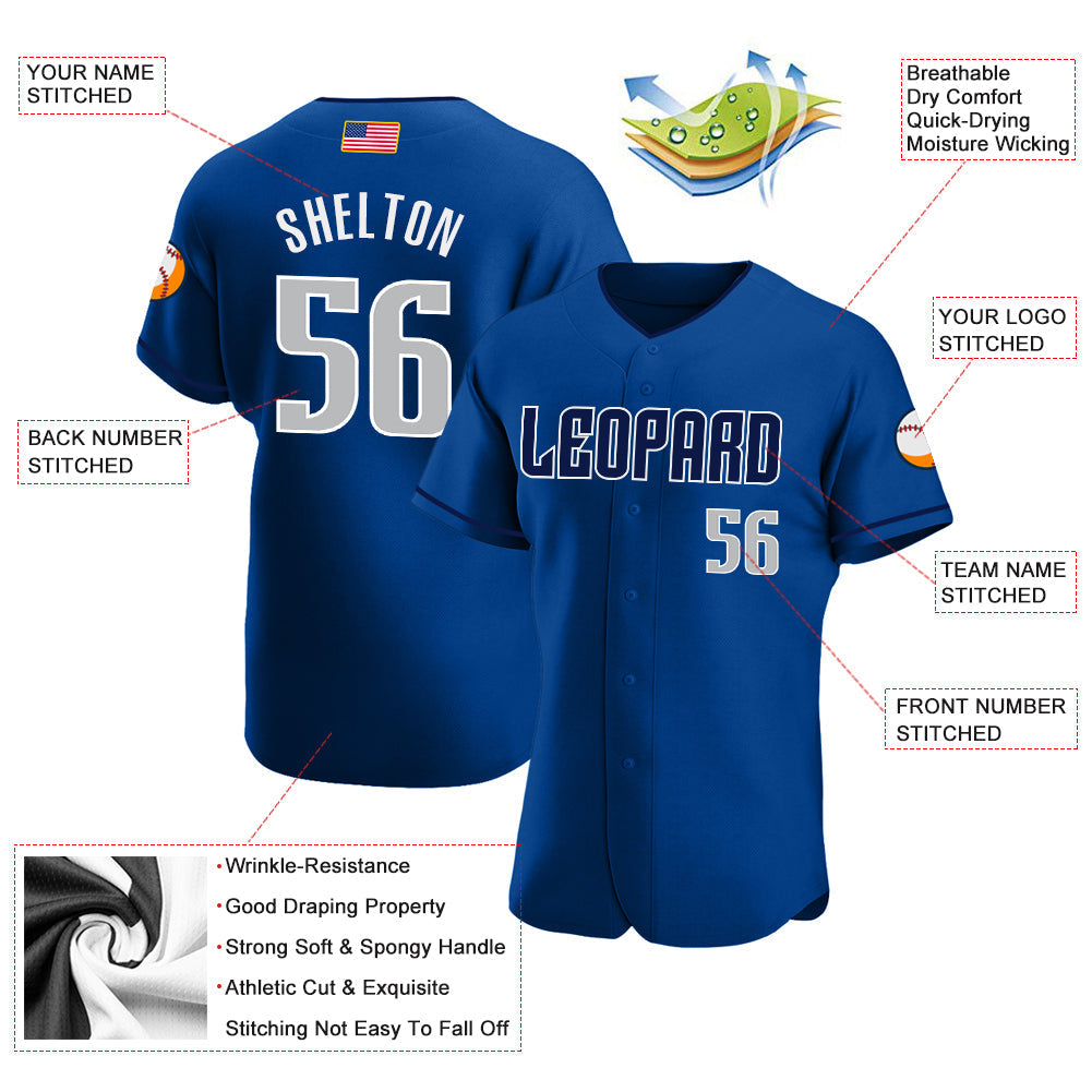 Custom Royal Gray-Navy Authentic American Flag Fashion Baseball Jersey baseball jersey product view 3