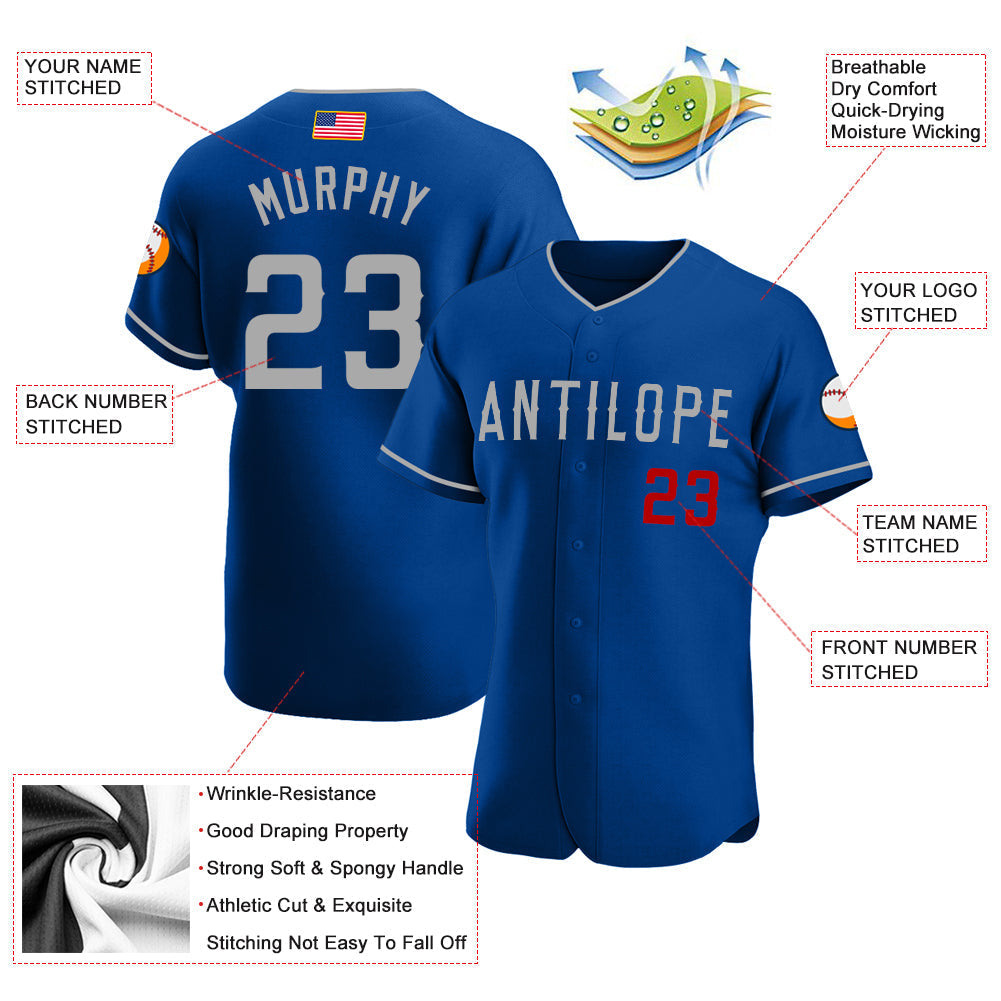 Custom Royal Gray-Red Authentic American Flag Fashion Baseball Jersey baseball jersey product view 3