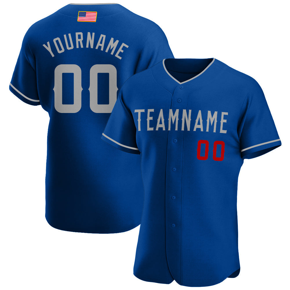Custom Royal Gray-Red Authentic American Flag Fashion Baseball Jersey baseball jersey product view 1