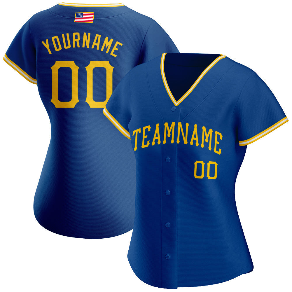 Custom Royal Gold-White Authentic American Flag Fashion Baseball Jersey baseball jersey product view 2