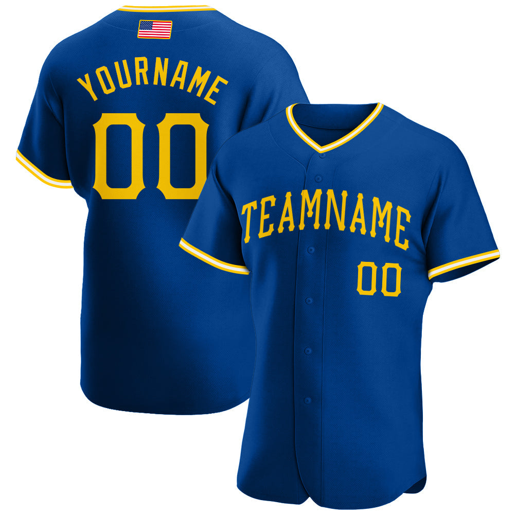 Custom Royal Gold-White Authentic American Flag Fashion Baseball Jersey baseball jersey product view 1