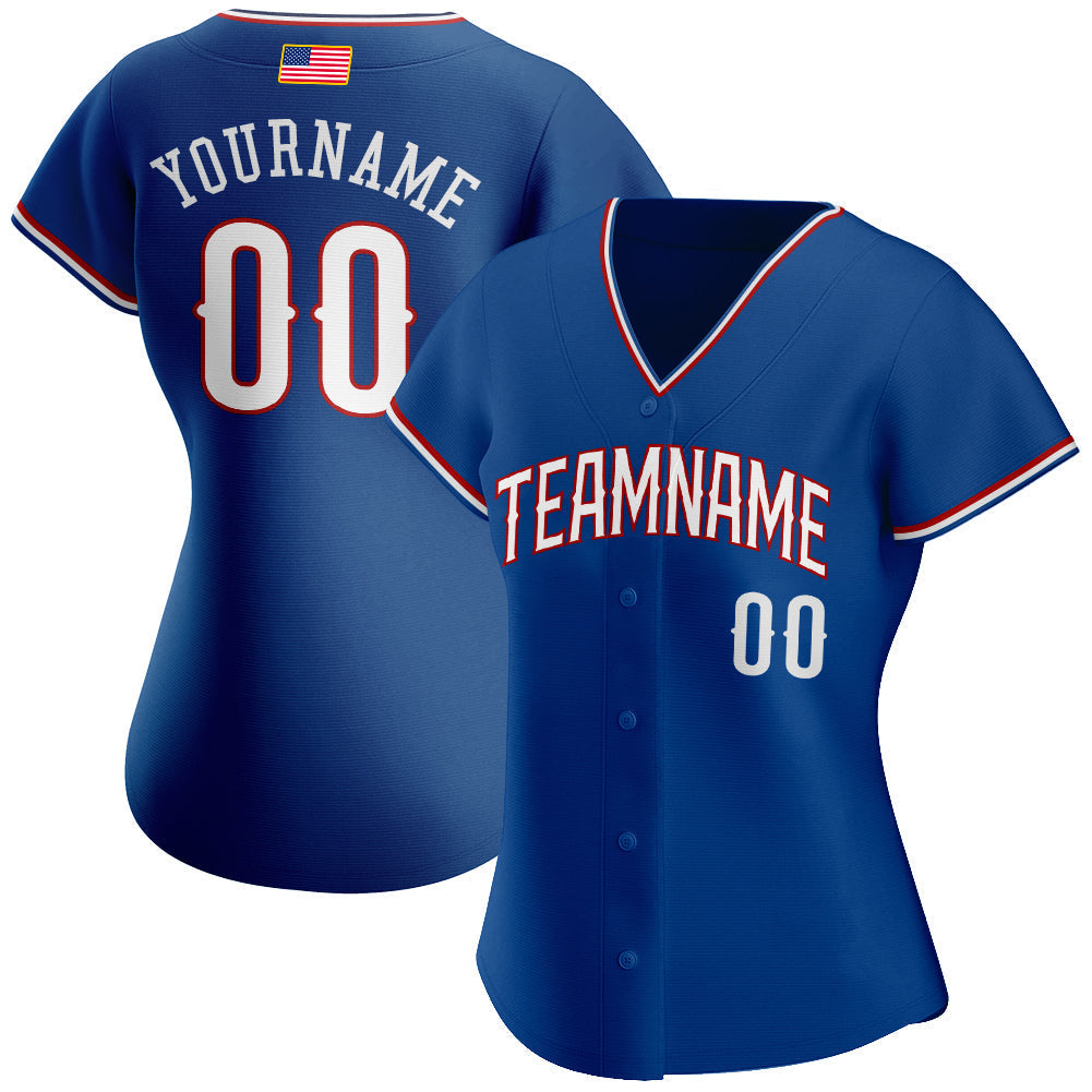 Custom Royal White-Red Authentic American Flag Fashion Baseball Jersey baseball jersey product view 2