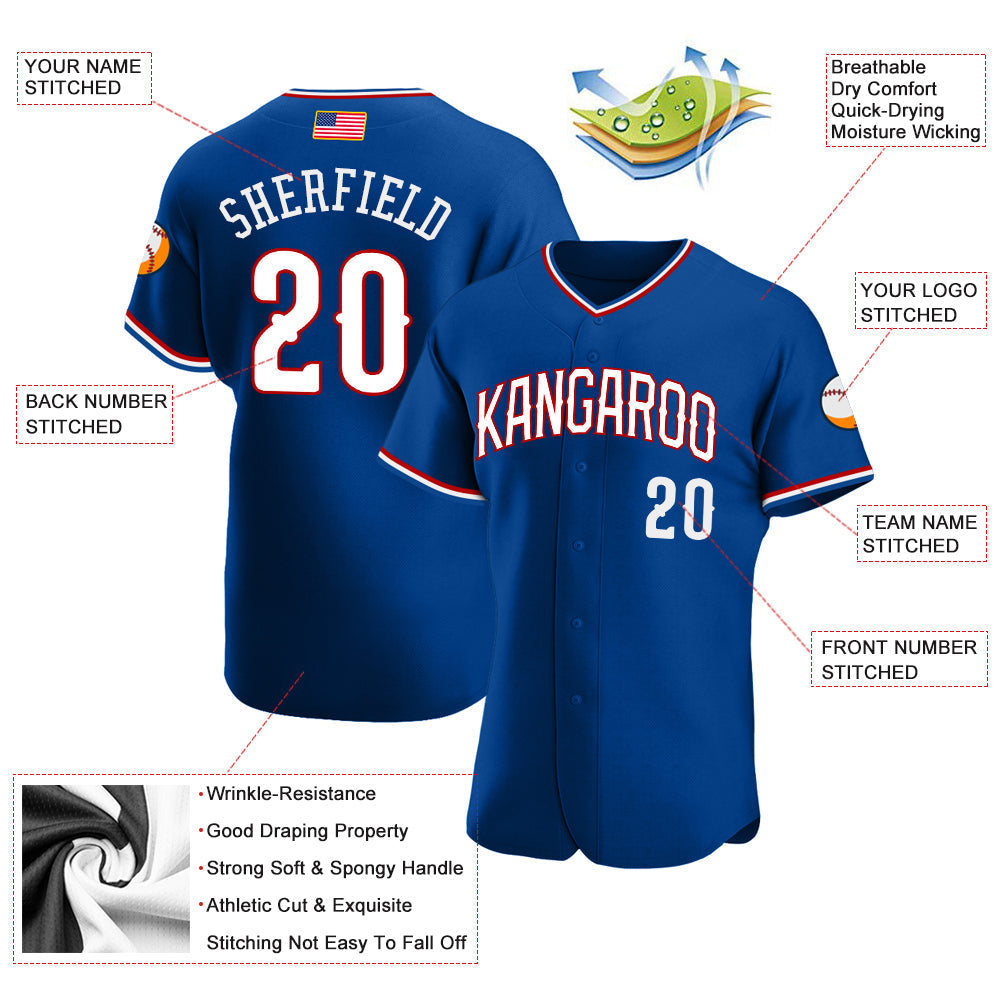 Custom Royal White-Red Authentic American Flag Fashion Baseball Jersey baseball jersey product view 3