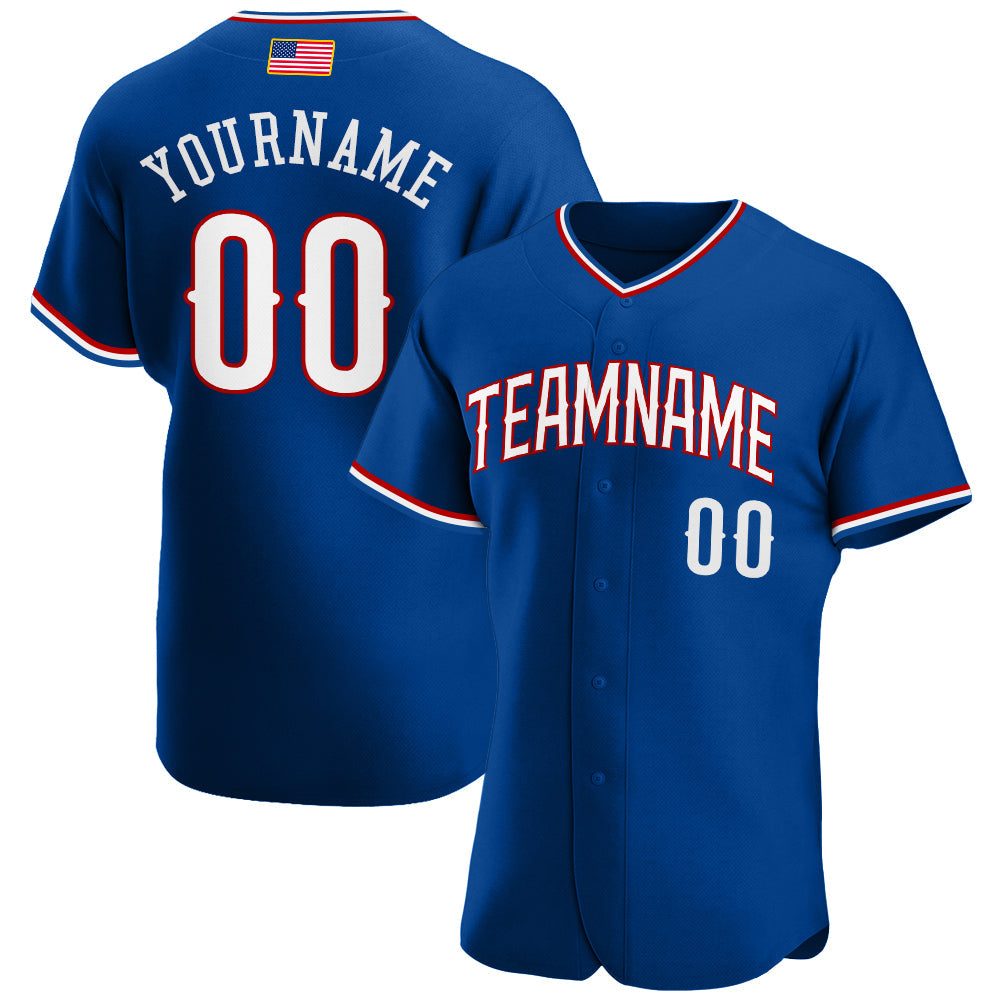 Custom Royal White-Red Authentic American Flag Fashion Baseball Jersey baseball jersey product view 1