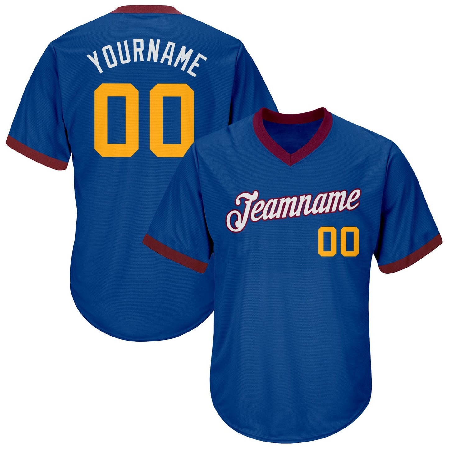 Custom Royal Gold-Maroon Authentic Throwback Rib-Knit Baseball Jersey Shirt baseball jersey product view 1