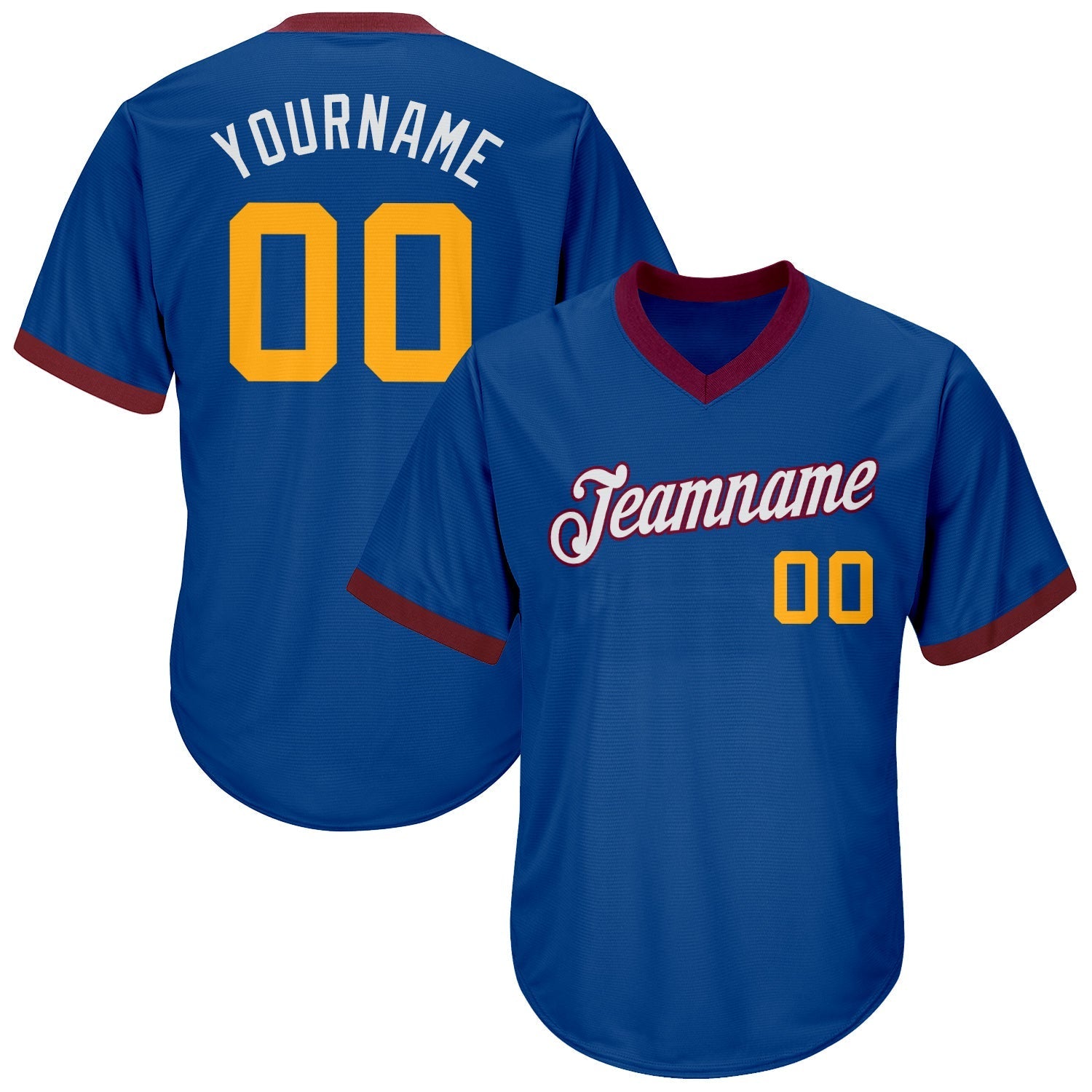 Custom Royal Gold-Maroon Authentic Throwback Rib-Knit Baseball Jersey Shirt baseball jersey product view 1