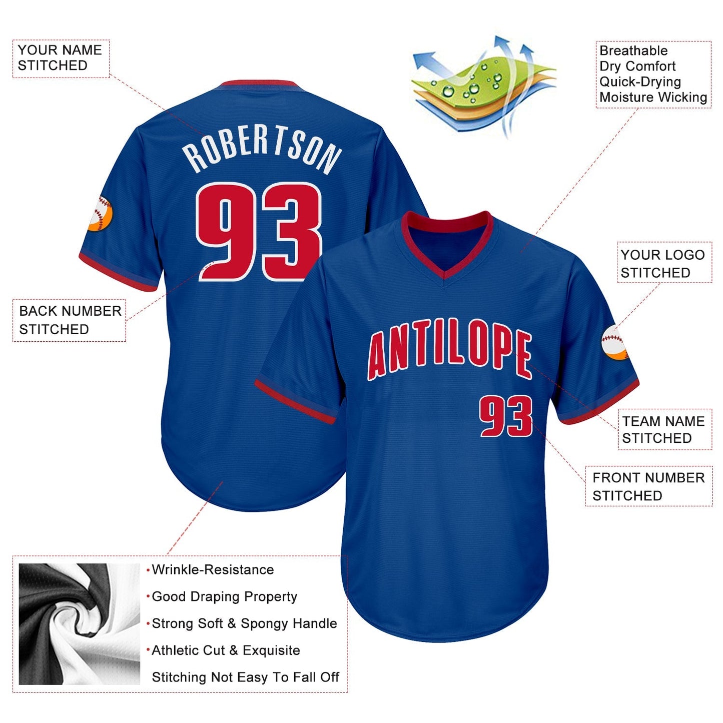 Custom Royal Red-White Authentic Throwback Rib-Knit Baseball Jersey Shirt baseball jersey product view 4
