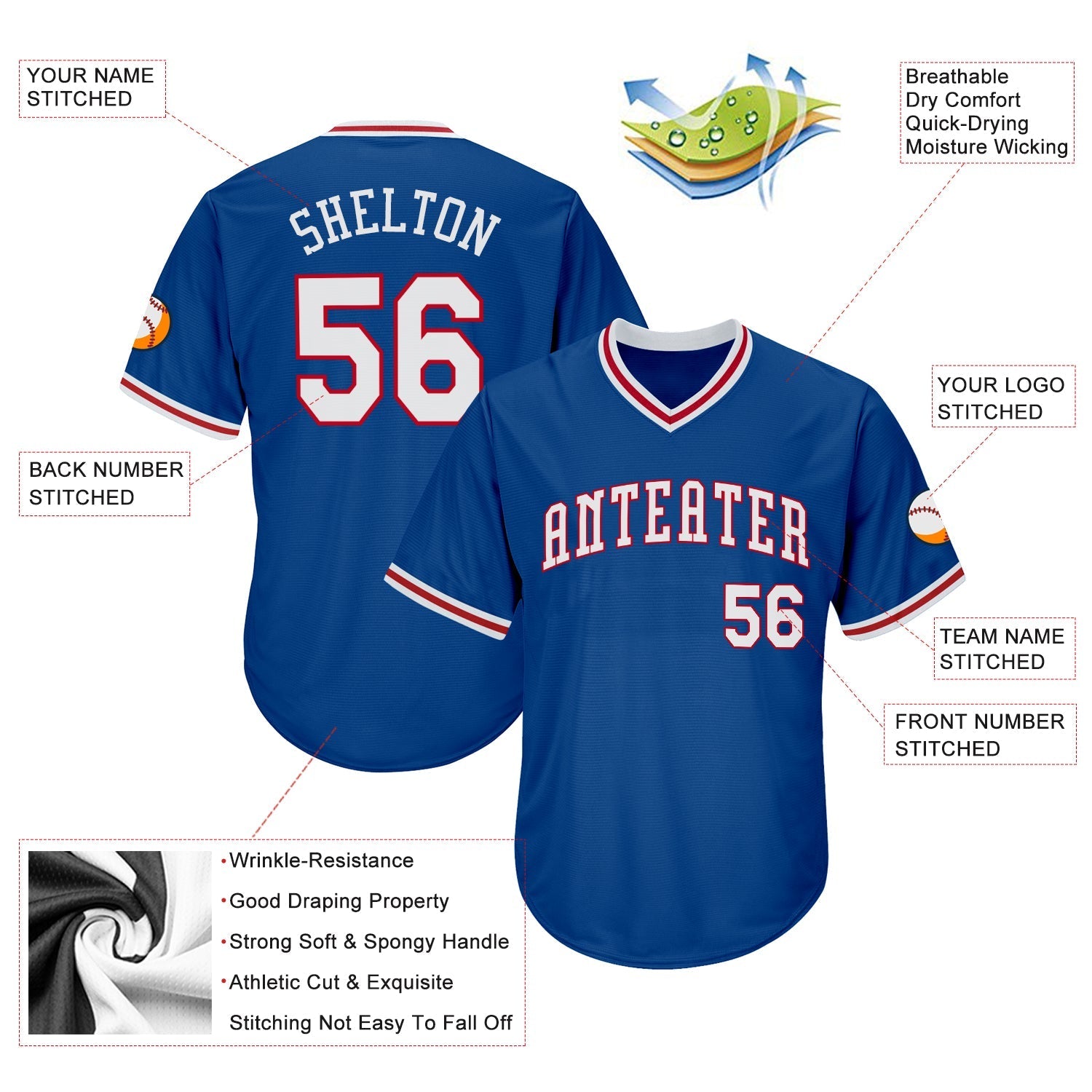 Custom Royal White-Red Authentic Throwback Rib-Knit Baseball Jersey Shirt baseball jersey product view 4