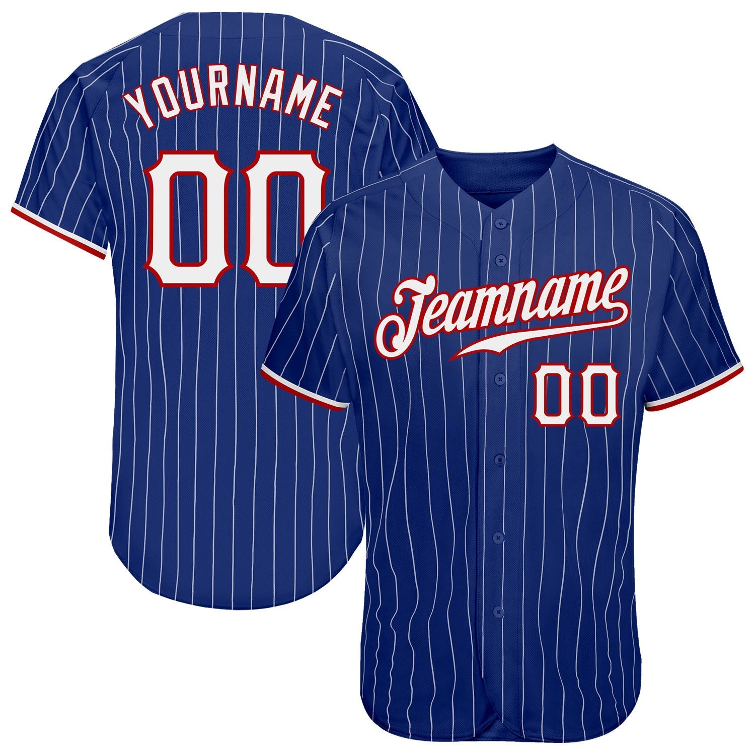 Custom Royal White Pinstripe White-Red Authentic Baseball Jersey baseball jersey product view 1