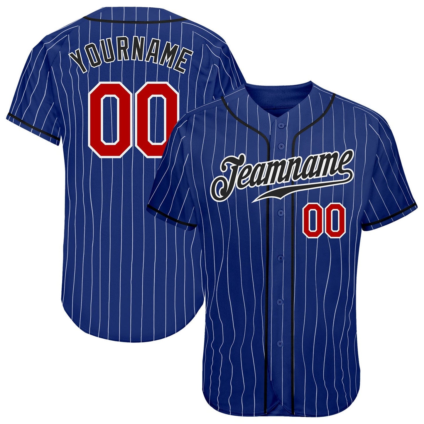 Custom Royal White Pinstripe Red-Black Authentic Baseball Jersey baseball jersey product view 1