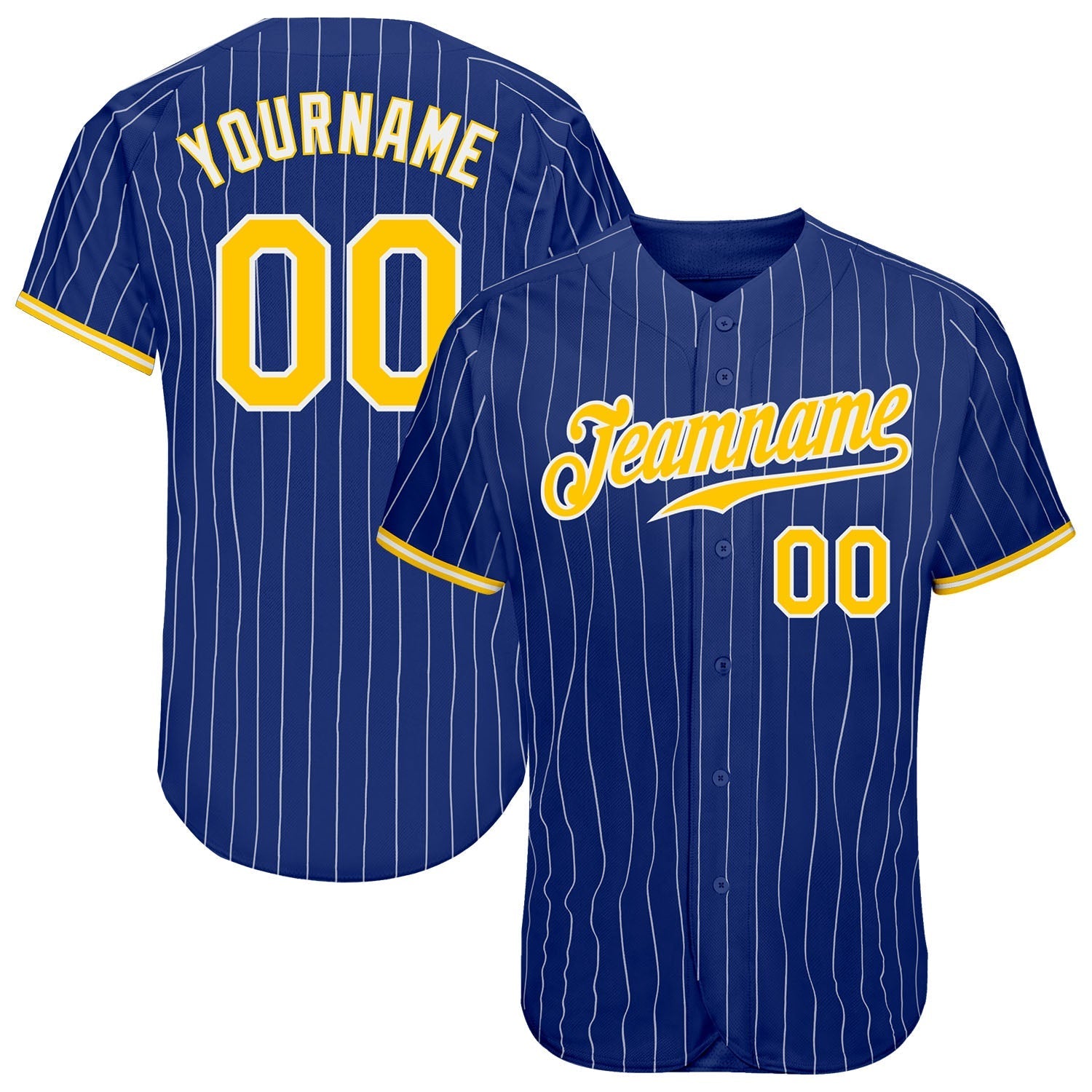 Custom Royal White Pinstripe Gold-White Authentic Baseball Jersey baseball jersey product view 1