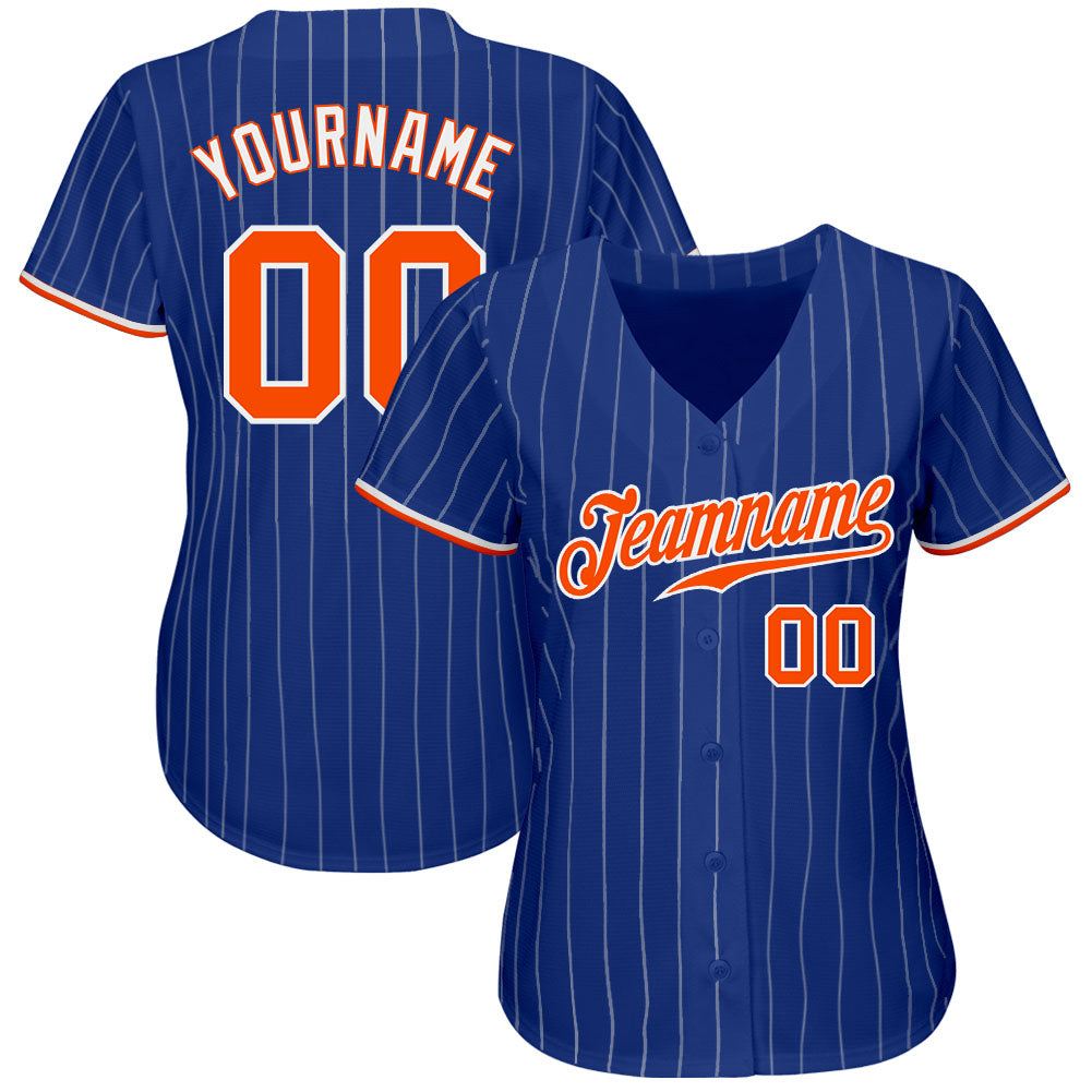 Custom Royal White Pinstripe Orange-White Authentic Baseball Jersey baseball jersey product view 2