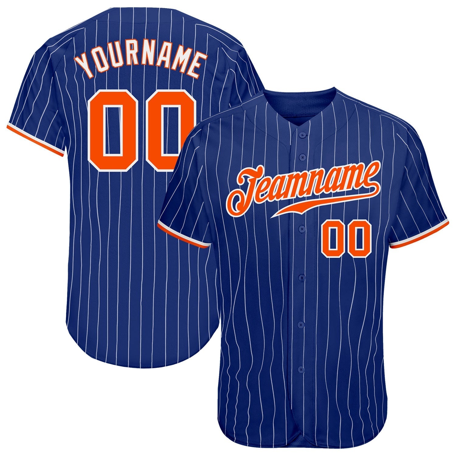 Custom Royal White Pinstripe Orange-White Authentic Baseball Jersey baseball jersey product view 1