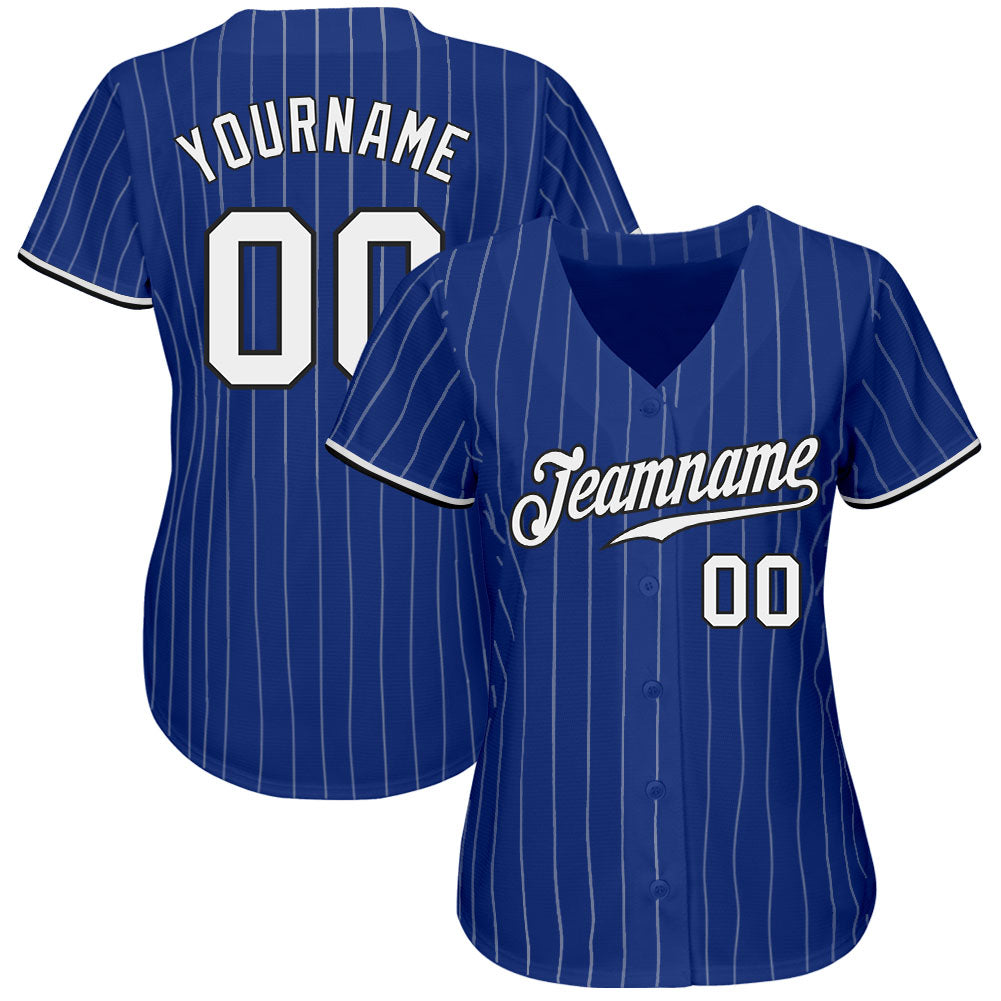 Custom Royal White Pinstripe White-Black Authentic Baseball Jersey baseball jersey product view 2