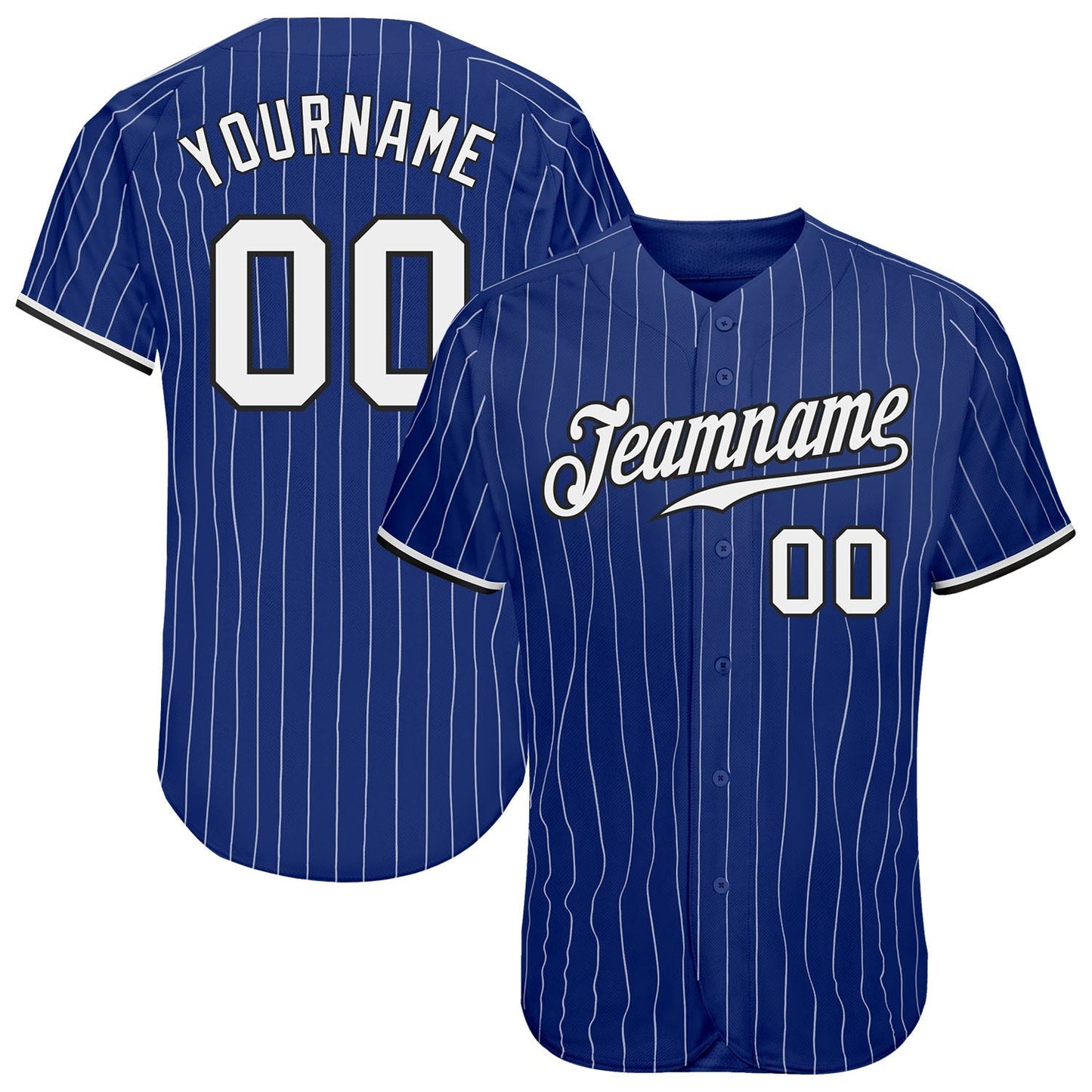 Custom Royal White Pinstripe White-Black Authentic Baseball Jersey baseball jersey product view 1