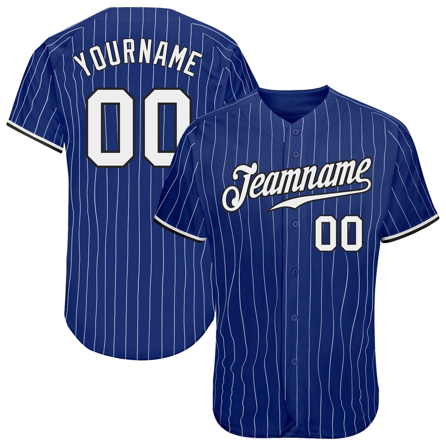 Custom Royal White Pinstripe White-Black Authentic Baseball Jersey baseball jersey product view 1