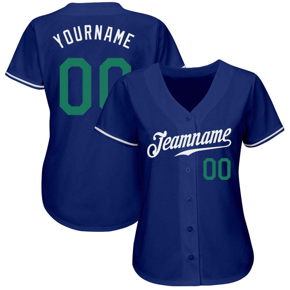 Custom Royal Kelly Green-White Authentic Baseball Jersey baseball jersey product view 2