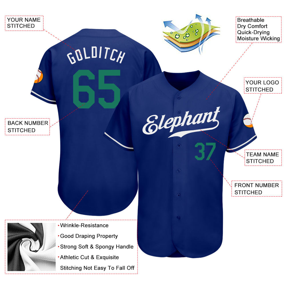 Custom Royal Kelly Green-White Authentic Baseball Jersey baseball jersey product view 3