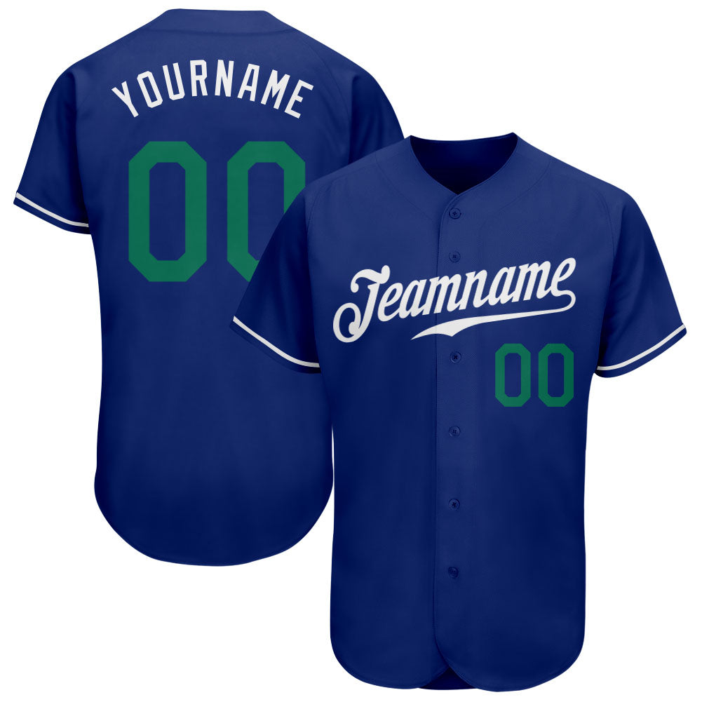 Custom Royal Kelly Green-White Authentic Baseball Jersey baseball jersey product view 1