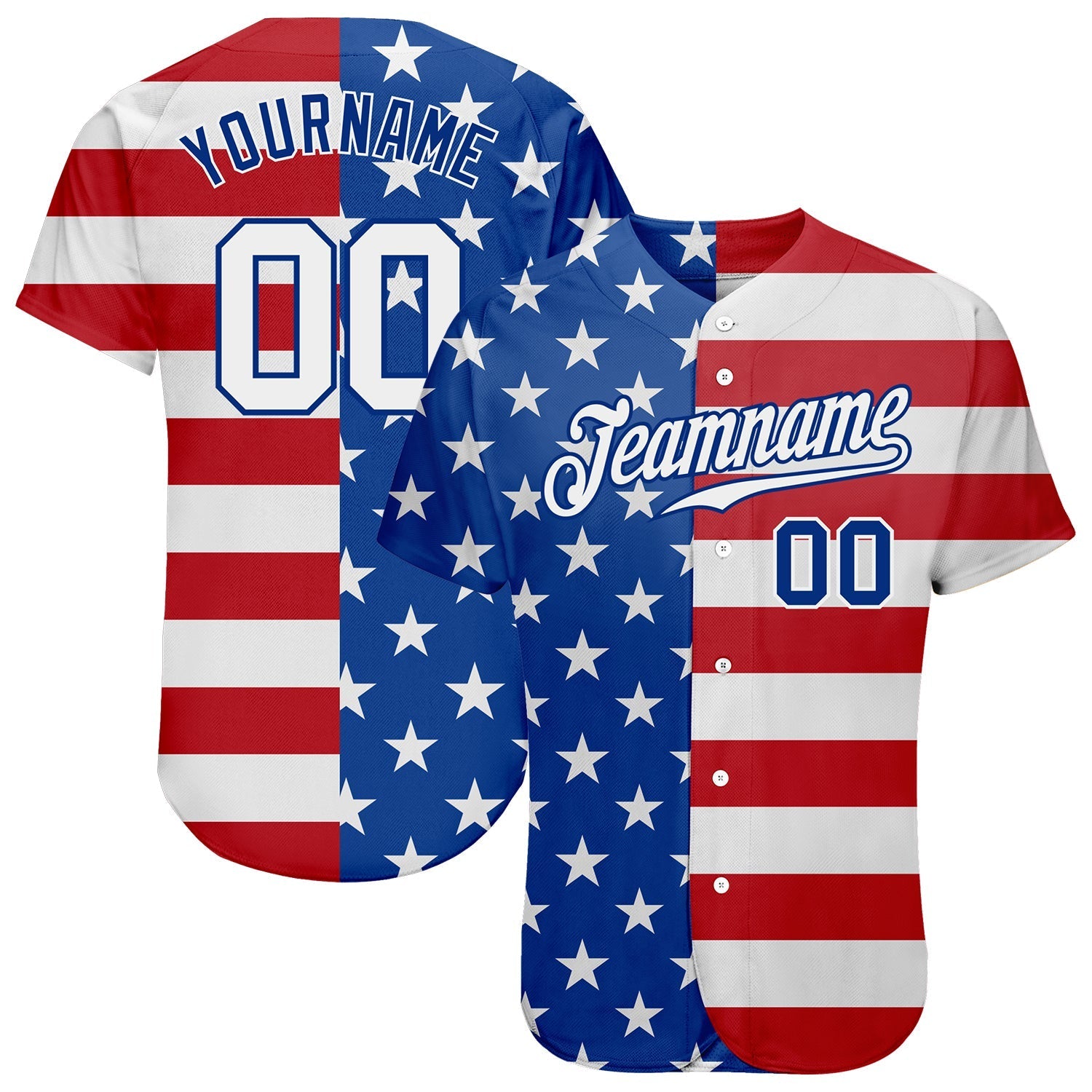 Custom Royal White-Red American Flag Fashion Authentic Baseball Jersey baseball jersey product view 1