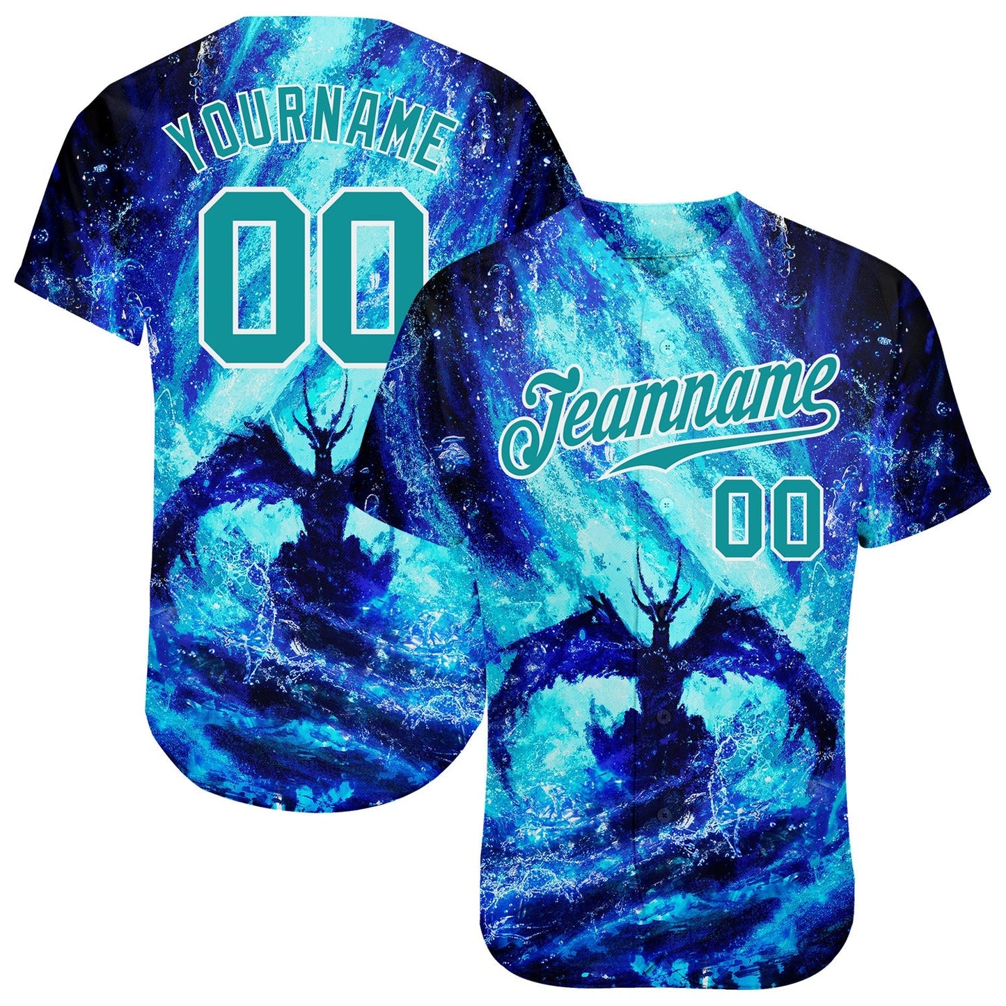Custom Royal Teal-White 3D Pattern Design Water Dragon Authentic Baseball Jersey baseball jersey product view 1