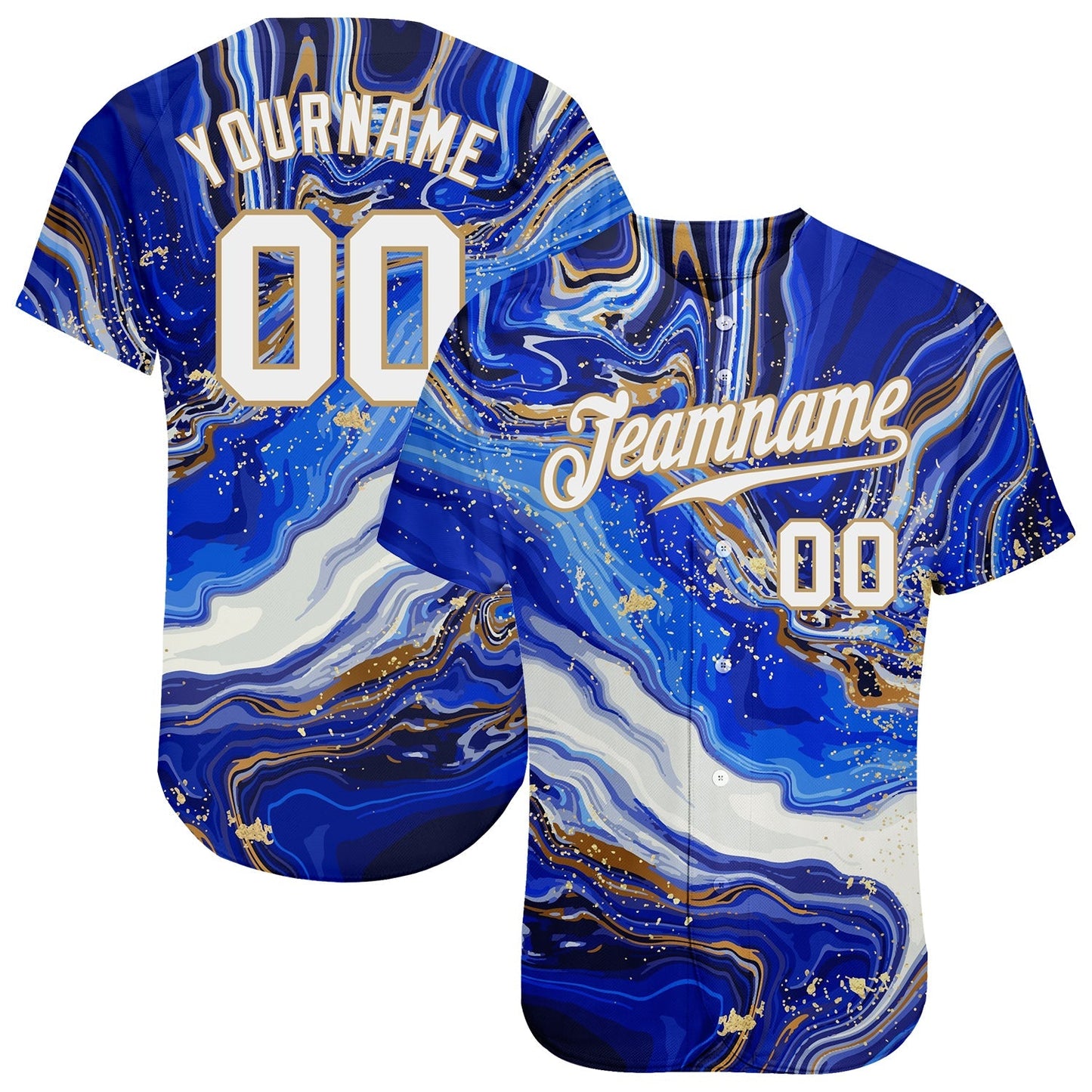 Custom Royal White-Old Gold 3D Pattern Design Marble Authentic Baseball Jersey baseball jersey product view 1
