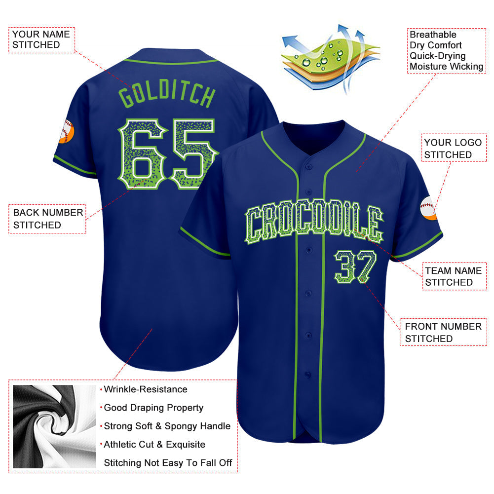 Custom Royal Neon Green-White Authentic Drift Fashion Baseball Jersey baseball jersey product view 3