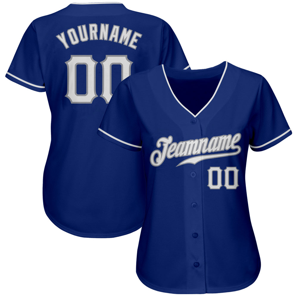 Custom Royal White-Gray Authentic Baseball Jersey baseball jersey product view 2