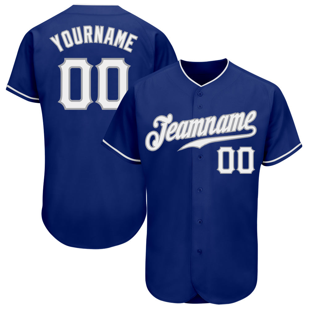 Custom Royal White-Gray Authentic Baseball Jersey baseball jersey product view 1