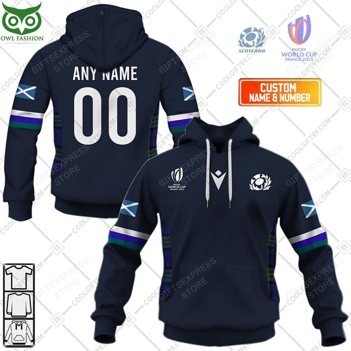 Rugby World Cup Scotland Home Jersey Personalized 3D Hoodie Tshirt sports jersey product view 1