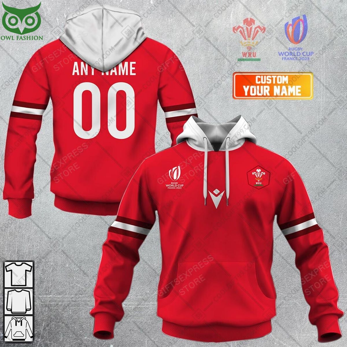 Rugby World Cup Wales Home Jersey Personalized 3D Hoodie Tshirt sports jersey product view 1