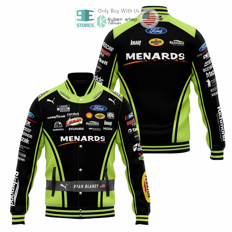 BEST Ryan Blaney Menards Baseball Jacket baseball jersey product view 1