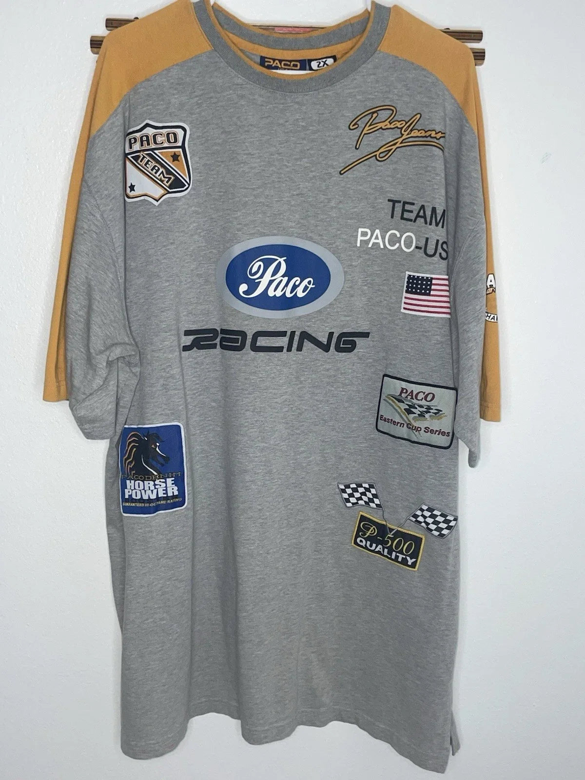 Paco Jeans Racing Team Graphic Shirt Mens 2X Gray Yellow Y2K Streetwear Unisex T-shirt, Sweatshirt, Hoodie, Long Sleeve Tee - T-Shirt, Sweatshirt, Hoodie