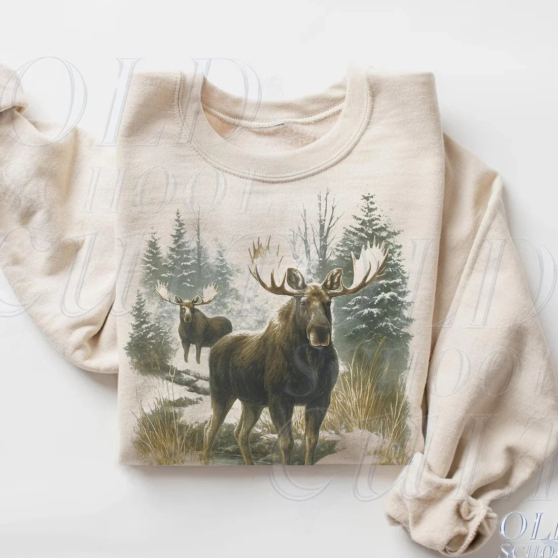 Retro Moose Sweatshirt , 90s Vintage Wildlife Forest Crewneck, Boho Unisex T-shirt, Sweatshirt, Hoodie, Long Sleeve Tee - T-Shirt, Sweatshirt, Hoodie