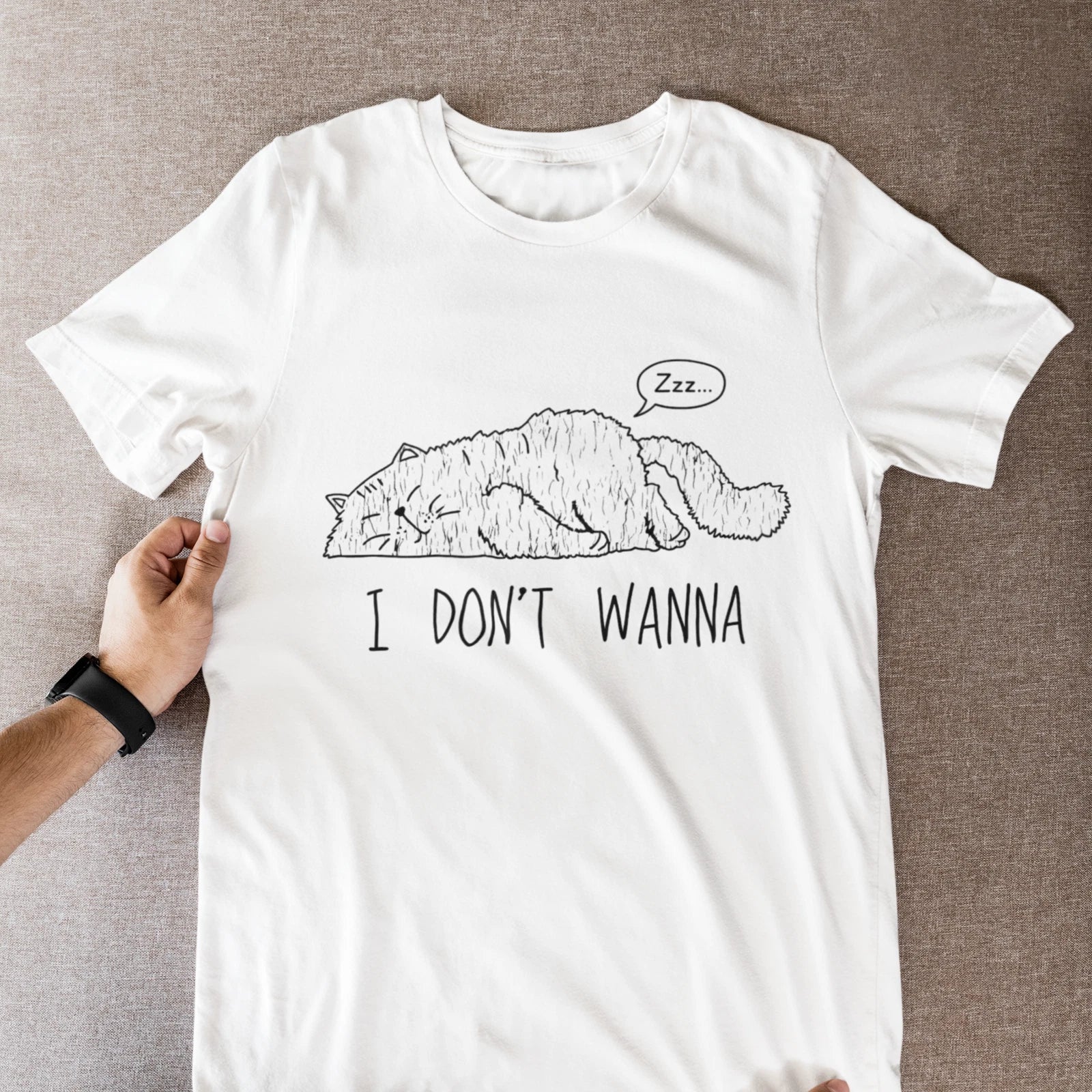 Lazy Cat T Shirt I Don't Wanna Funny Graphic Tee Cat Lover Gift Unisex T-shirt, Sweatshirt, Hoodie, Long Sleeve Tee - T-Shirt, Sweatshirt, Hoodie