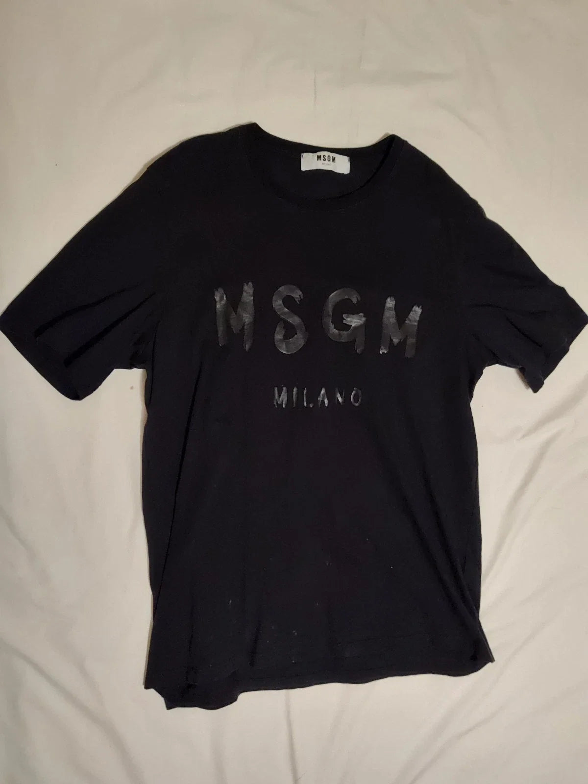 MSGM Milano Mens Black Brushstroke Logo T-Shirt Size L 100% Cotton Made In Italy Unisex T-shirt, Sweatshirt, Hoodie, Long Sleeve Tee - T-Shirt, Sweatshirt, Hoodie