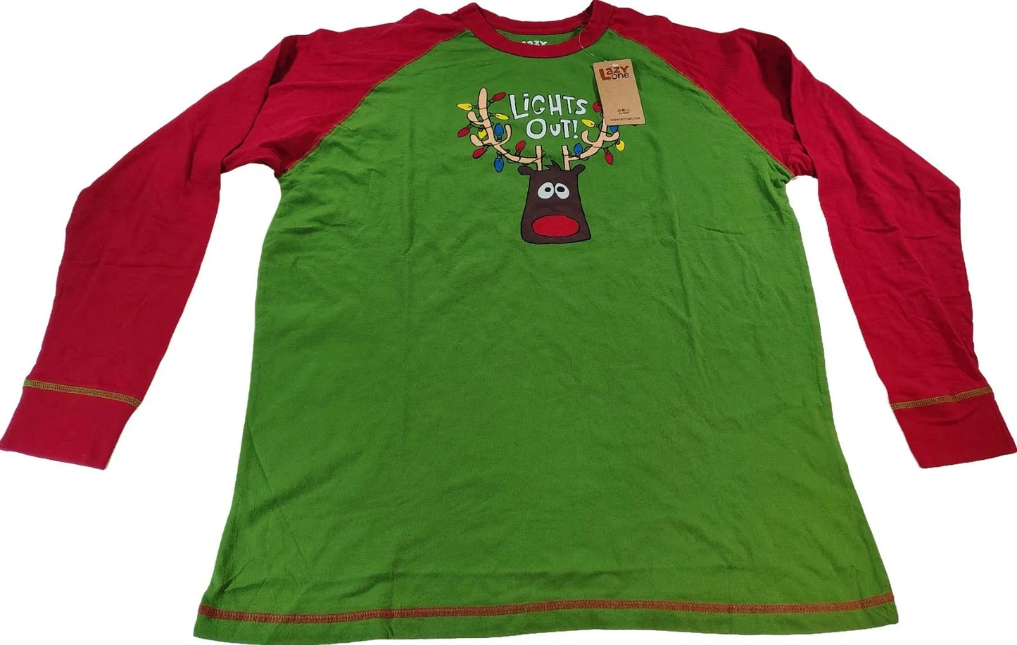 Men's Green & Red XL Christmas Themed Lazy One Lights Out Reindeer T-Shirt Unisex T-shirt, Sweatshirt, Hoodie, Long Sleeve Tee - T-Shirt, Sweatshirt, Hoodie