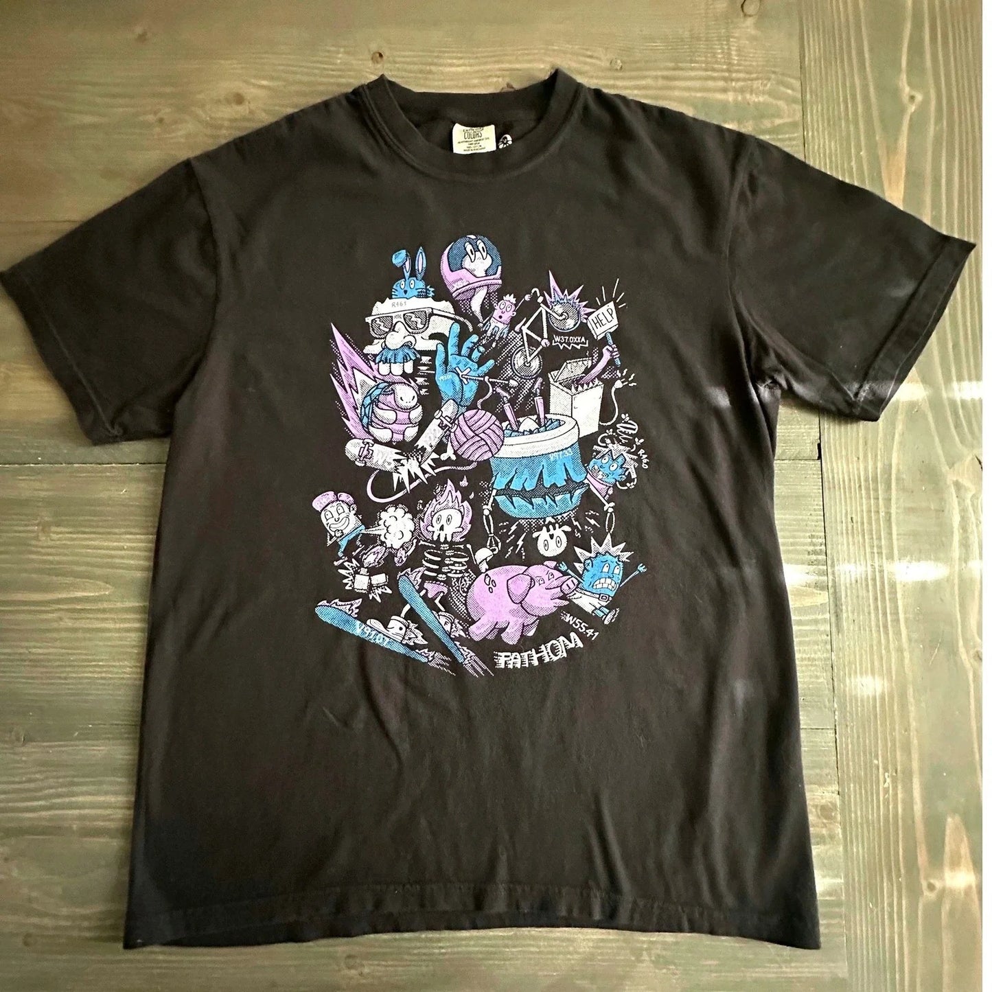 Custom Ink Graphic T-Shirt Black Cartoon Art Purple Blue Mens Size L Unisex T-shirt, Sweatshirt, Hoodie, Long Sleeve Tee - T-Shirt, Sweatshirt, Hoodie