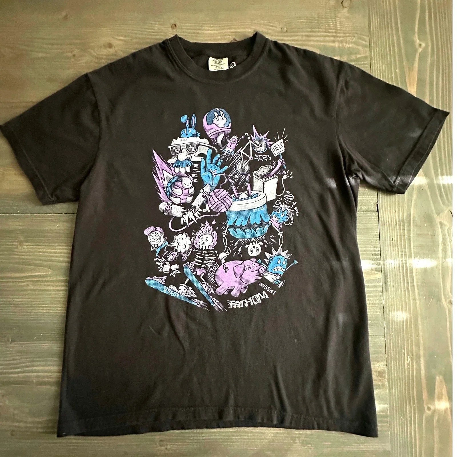 Custom Ink Graphic T-Shirt Black Cartoon Art Purple Blue Mens Size L Unisex T-shirt, Sweatshirt, Hoodie, Long Sleeve Tee - T-Shirt, Sweatshirt, Hoodie