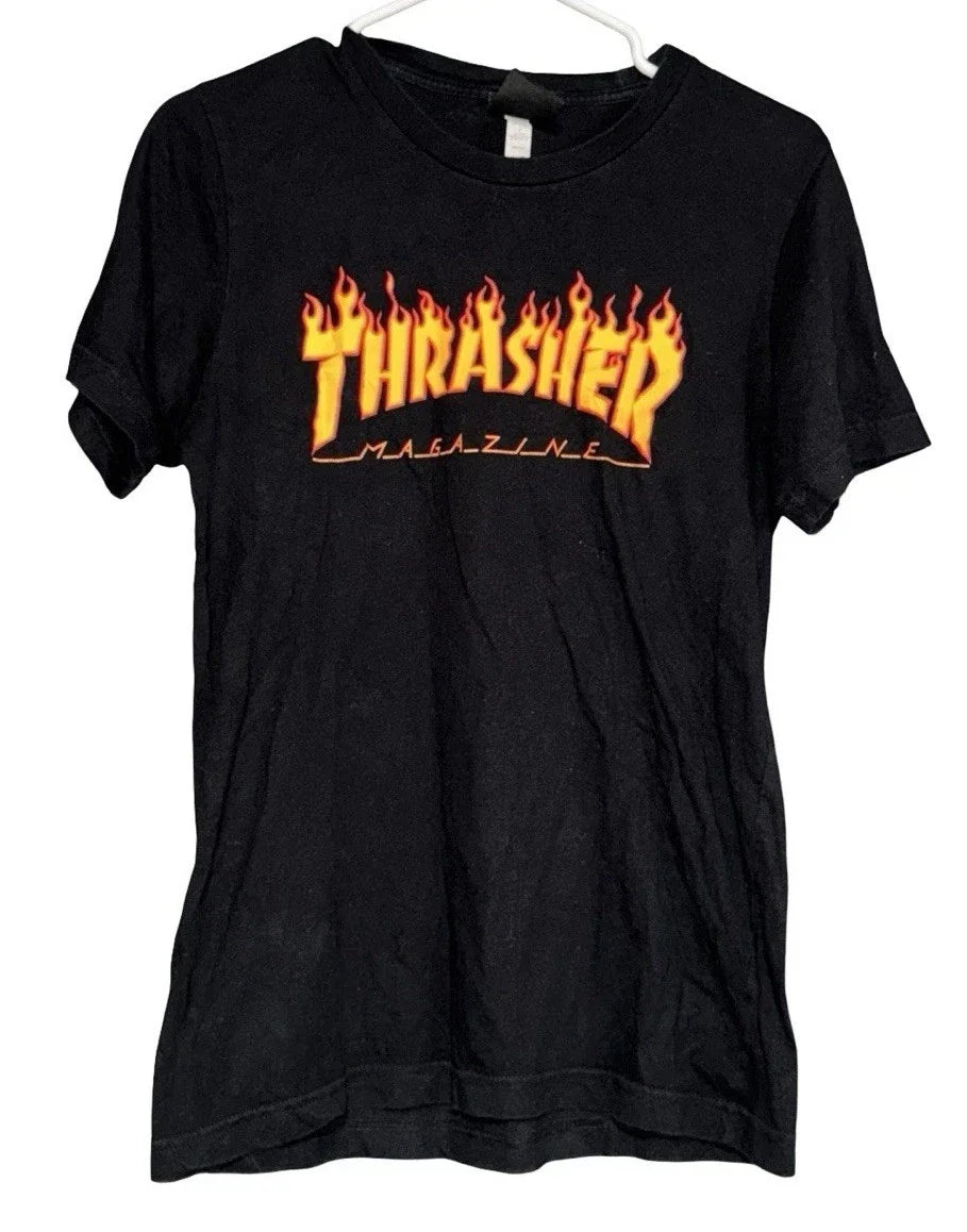 Thrasher Magazine Flames Logo Skateboard T-Shirt Mens Size Small Black Vtg Y2K Unisex T-shirt, Sweatshirt, Hoodie, Long Sleeve Tee - T-Shirt, Sweatshirt, Hoodie